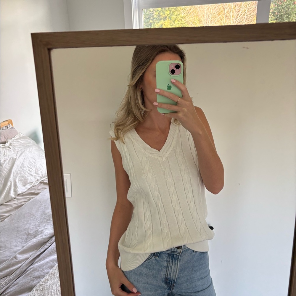 White cable knit sweater vest